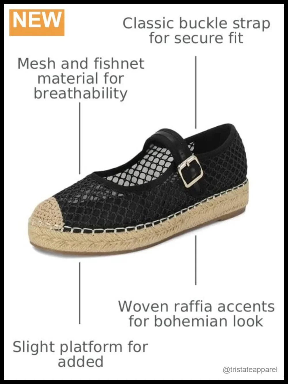 Women's Platform Mary Jane Espadrille Flats Mesh Woven Raffia Buckle Strap